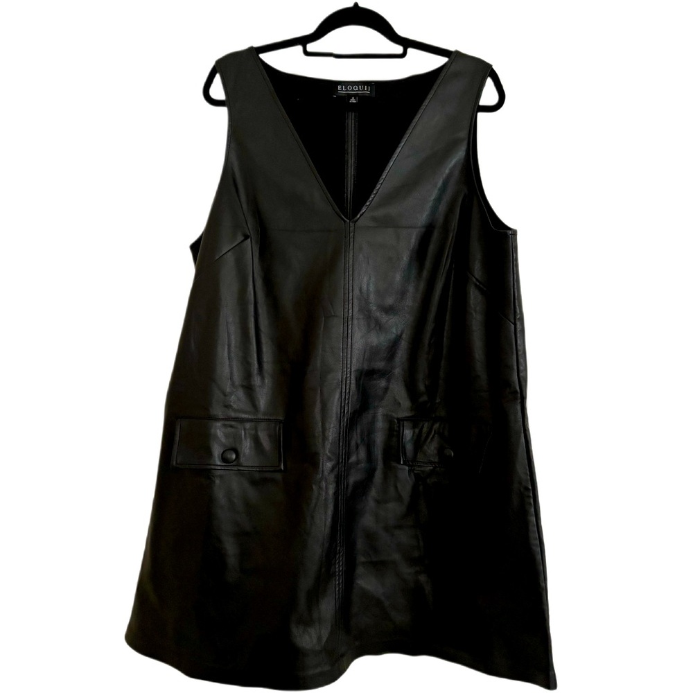ELOQUII Faux Leather Jumper in Black